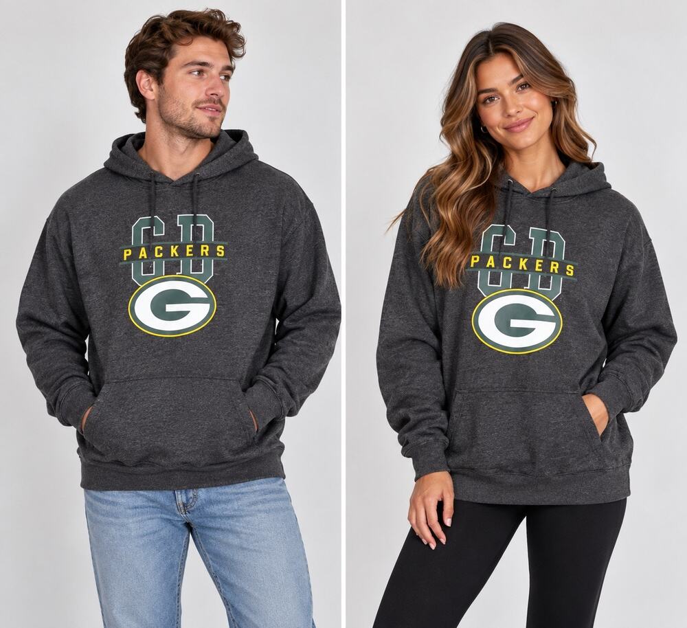NFL Team Apparel Unisex Hoodie Green Bay Packers Football Pullover Gray Large